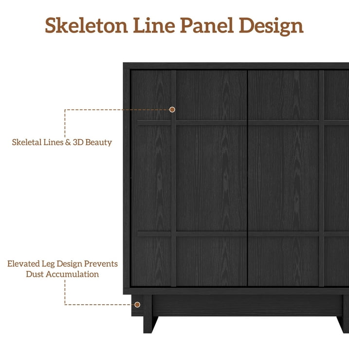Aufeile Modern Sideboard, Buffet Cabinet with Adjustable Shelf, Farmhouse Accent Storage Cabinet for Kitchen, Living Room, Dining Room, Entryway, Black