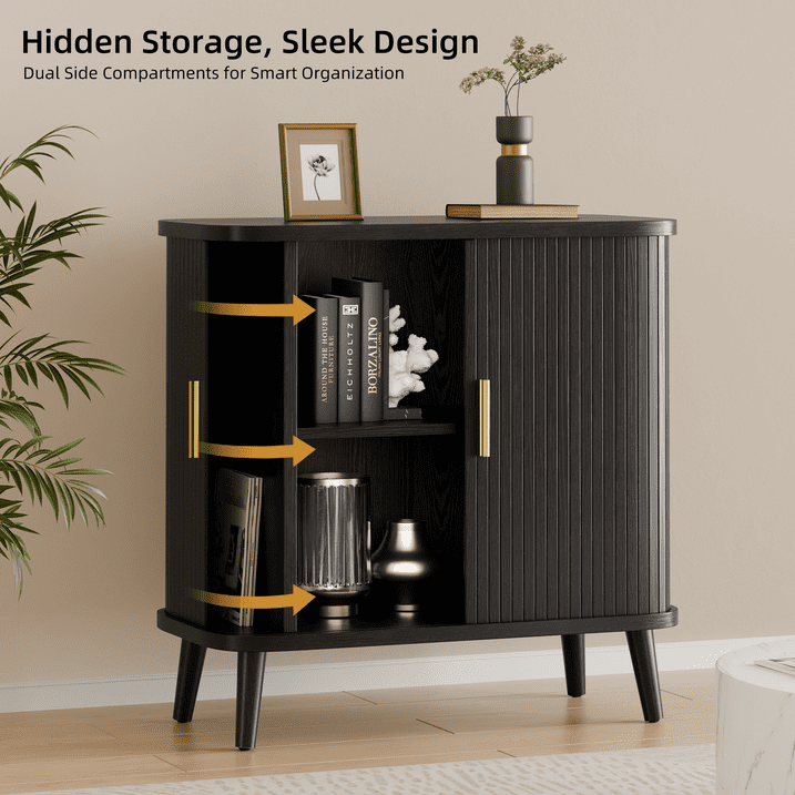 Aufeile Buffet Cabinet with Storage, 31" Tall Sideboard Storage Cabinet with Adjustable Shelves and Sliding Tambour Doors for Kitchen, Dining Living Room, Black