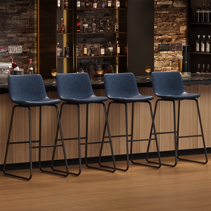 Aufeile 30" Counter Height Bar Stools Set of 2 – Modern Faux Leather Barstools with Back & Metal Legs, Kitchen Bar Chairs for Island, Dining Room, Blue