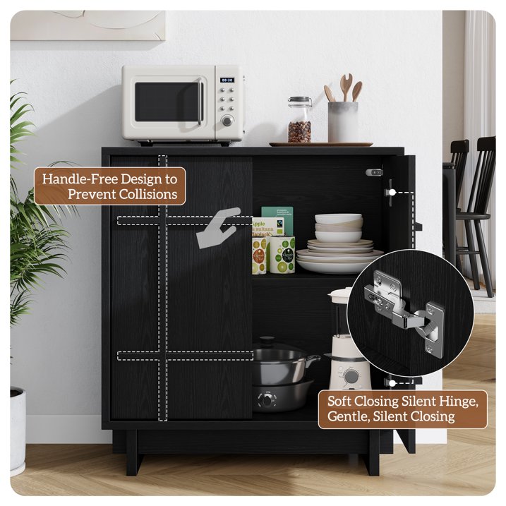 Aufeile Modern Sideboard, Buffet Cabinet with Adjustable Shelf, Farmhouse Accent Storage Cabinet for Kitchen, Living Room, Dining Room, Entryway, Black