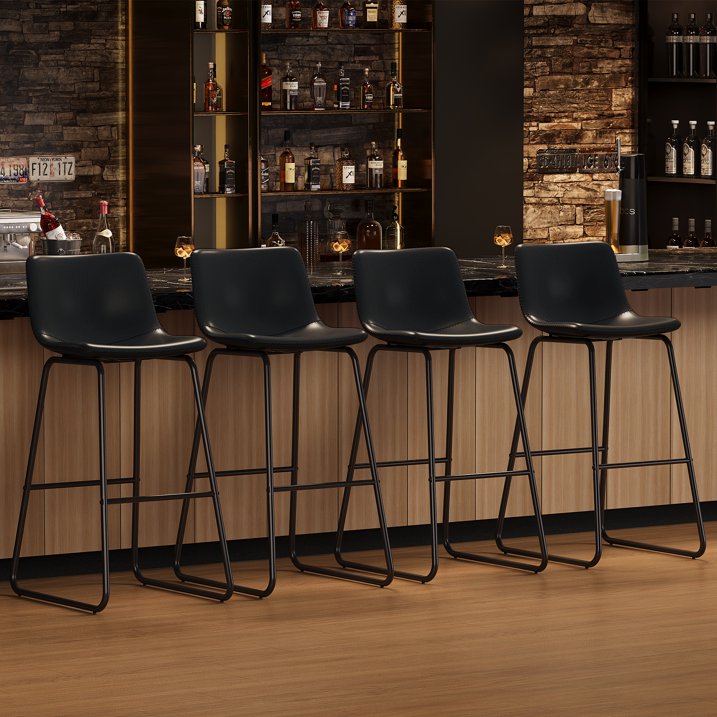Aufeile 30" Counter Height Bar Stools Set of 2 – Modern Faux Leather Barstools with Back & Metal Legs, Kitchen Bar Chairs for Island, Dining Room, Black