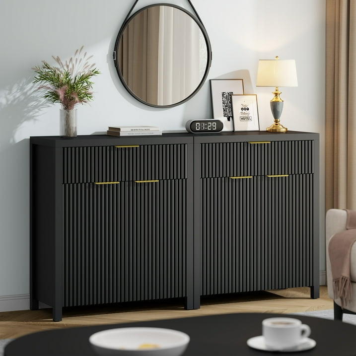 Aufeile Fluted Sideboard and Buffet, Accent Storage Cabinet with Adjustable Shelf for Dining room, Kitchen, Living room, Black