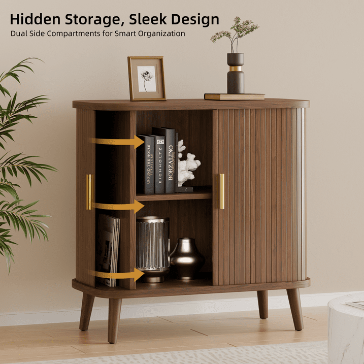 Aufeile Sideboard Buffet Cabinet, 31" Storage Cabinet with Adjustable Shelves for Kitchen, Dining Living Room, Entryway, Hallway, Walnut