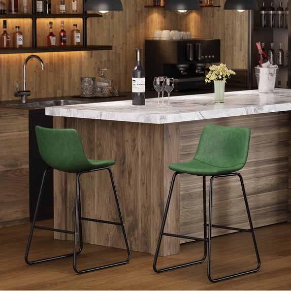 Aufeile 26" Counter Height Bar Stools Set of 2 – Modern Faux Leather Barstools with Back & Metal Legs, Kitchen Bar Chairs for Island, Dining Room, Green