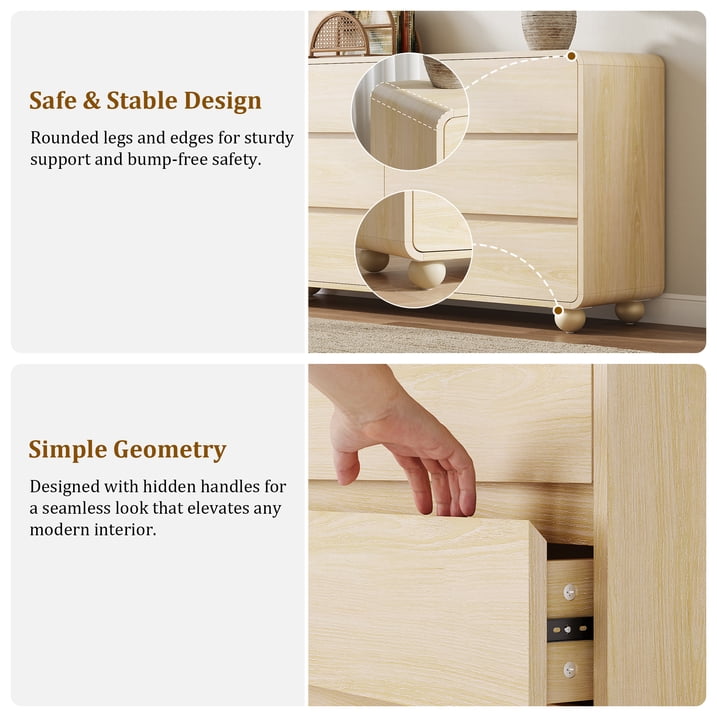 Aufeile Dresser for Bedroom, 6 Drawer Dresser & Chest of Drawers, 53" Modern Chest of Drawers with Curved Profile Design, Wood Dresser Storage Organizer for Adults, Natural Oak