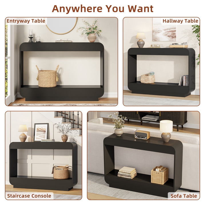Aufeile 43" Console Table, Curved Entryway Table with Storage, 2-Tier Wood Sofa Table Behind the Couch, Narrow Entry Table for Hallway Foyer Entrance, Black
