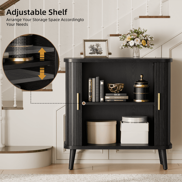 Aufeile Buffet Cabinet with Storage, 31" Tall Sideboard Storage Cabinet with Adjustable Shelves and Sliding Tambour Doors for Kitchen, Dining Living Room, Black