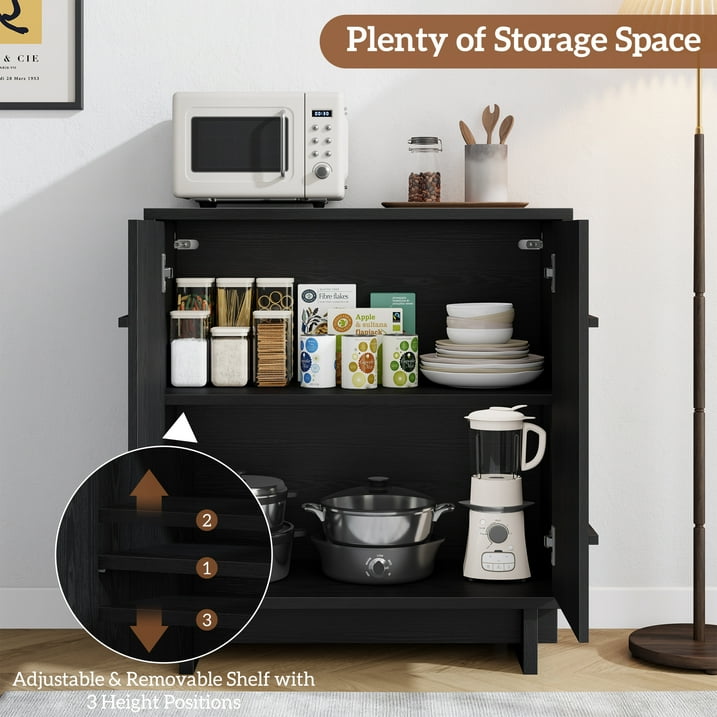 Aufeile Modern Sideboard, Buffet Cabinet with Adjustable Shelf, Farmhouse Accent Storage Cabinet for Kitchen, Living Room, Dining Room, Entryway, Black