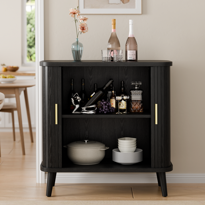 Aufeile Buffet Sideboard Cabinet, Modern Storage Cabinet with Sliding Doors and Adjustable Shelf for Kitchen, Dining Living Room, Entryway, Black