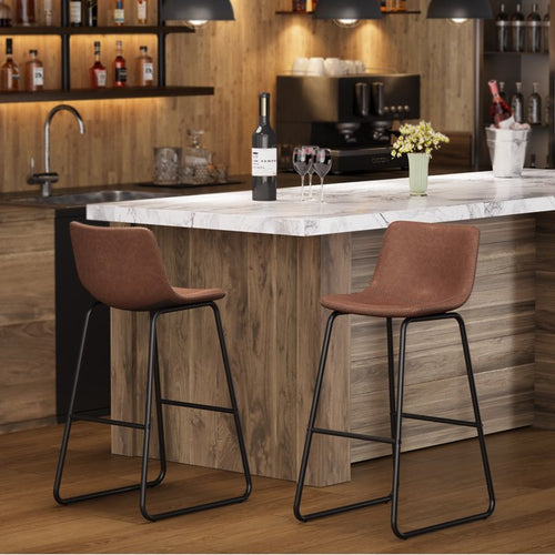 Aufeile 30" Counter Height Bar Stools Set of 2 – Modern Faux Leather Barstools with Back & Metal Legs, Kitchen Bar Chairs for Island, Dining Room, Dark Brown