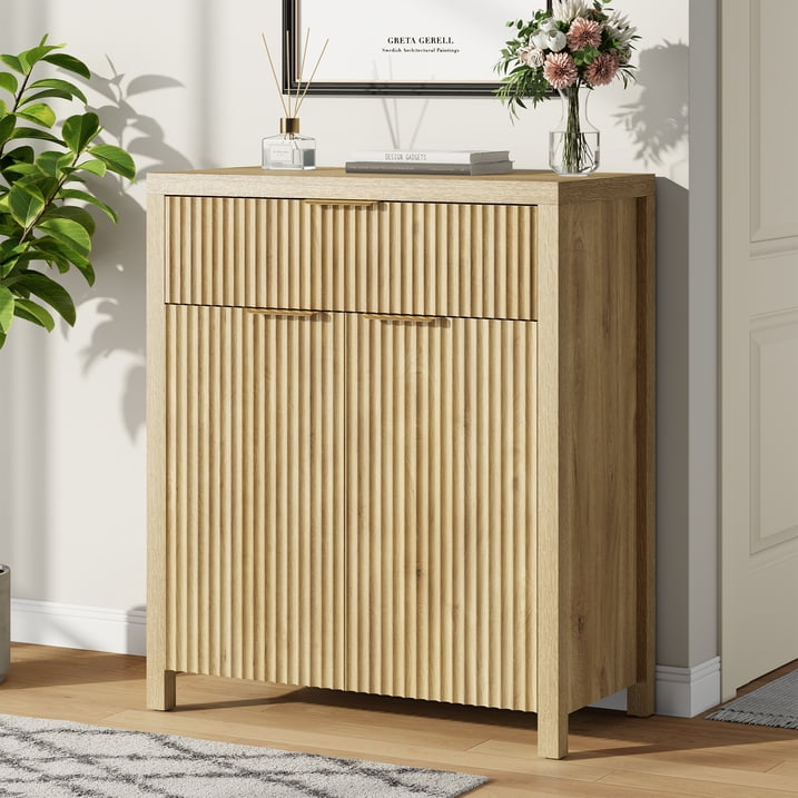 Aufeile Sideboard Buffet Cabinet with Drawer, Small Buffet Table with Adjustable Shelf, Modern Home Accent Furniture for Dining Living Room, Kitchen, Entryway, Natural Oak