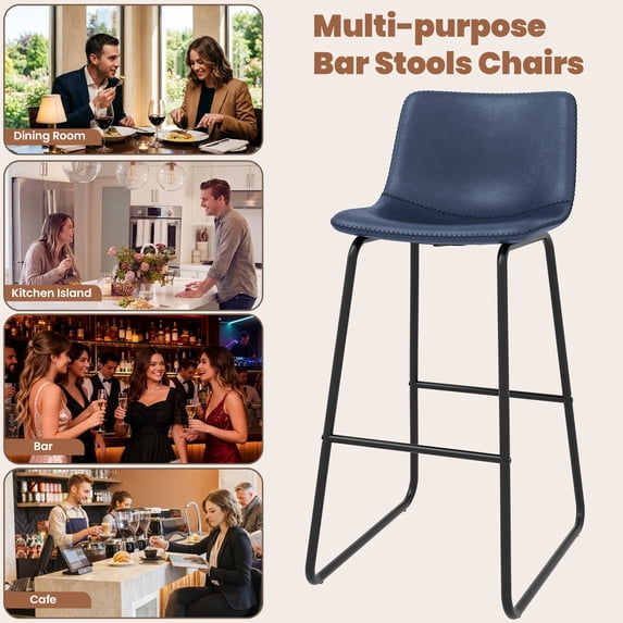 Aufeile 30" Counter Height Bar Stools Set of 3 – Modern Faux Leather Barstools with Back & Metal Legs, Kitchen Bar Chairs for Island, Dining Room, Blue