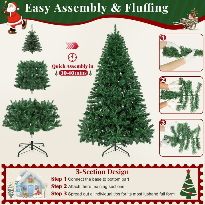 Aufelie Artificial Christmas Tree, 6ft unlit Christmas Tree W/ 800 Branch Tips, Premium Spruce Green Xmas Tree with Folding Metal Stand, for Indoor/Outdoor Holiday Decoration