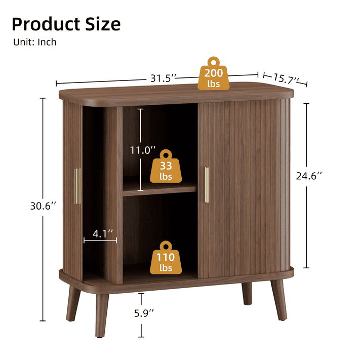 Aufeile Sideboard Buffet Cabinet, 31" Storage Cabinet with Adjustable Shelves for Kitchen, Dining Living Room, Entryway, Hallway, Walnut