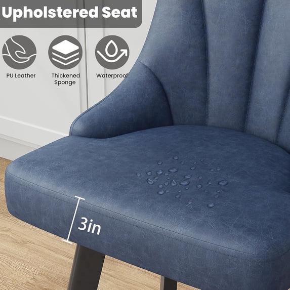 Aufeile Modern Swivel Bar Stools, 24" Counter Height Kitchen Island Chairs with Back, PU Leather Upholstered Barstools, Blue Set of 3