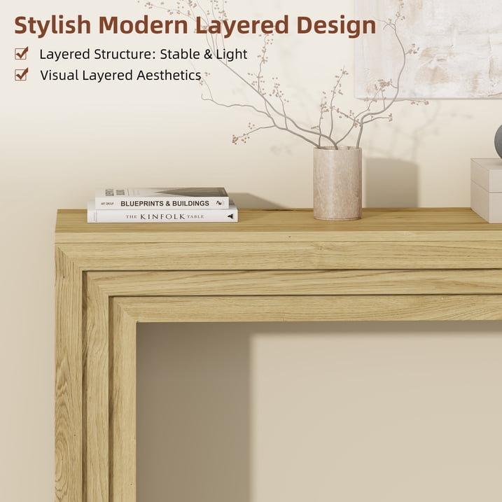 Aufeile 43" Console Table, Narrow Entryway Table with Storage, Modern Wood Accent Entry Sofa Table for Entrance, Hallway, Foyer, Living Room, Ideal for Home Decor, Natural Oak