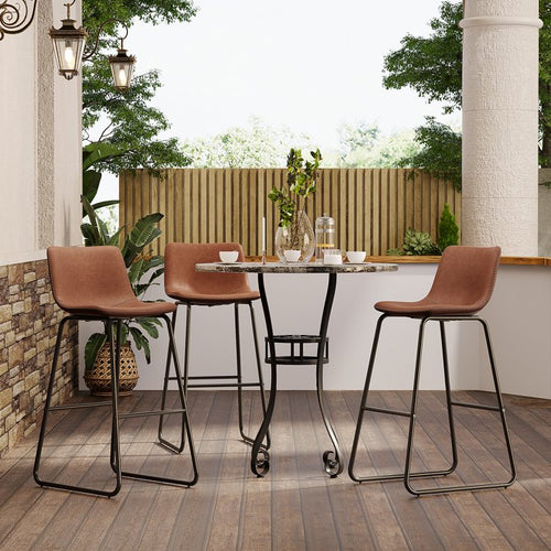 Aufeile 30" Counter Height Bar Stools Set of 3 – Modern Faux Leather Barstools with Back & Metal Legs, Kitchen Bar Chairs for Island, Dining Room, Dark Brown