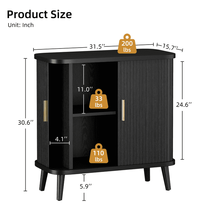 Aufeile Buffet Sideboard Cabinet, Modern Storage Cabinet with Sliding Doors and Adjustable Shelf for Kitchen, Dining Living Room, Entryway, Black
