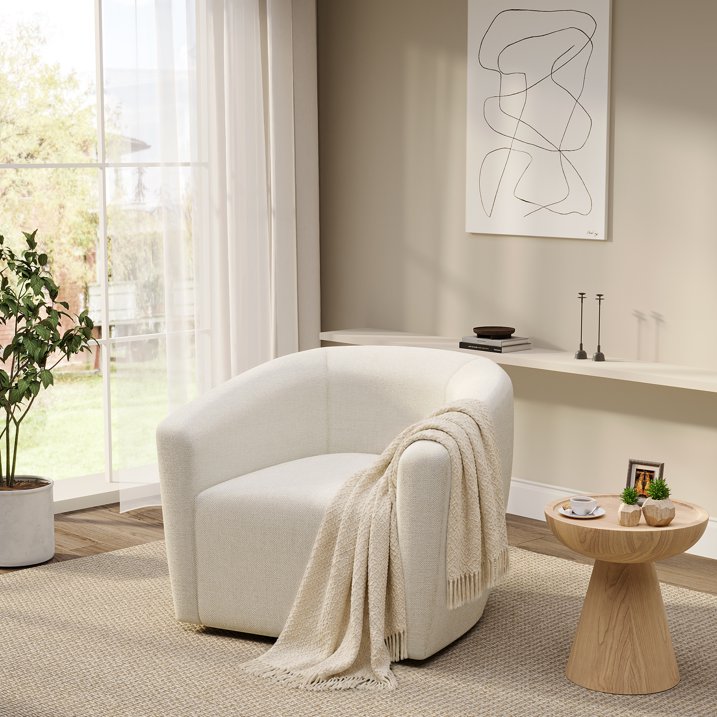 Aufeile Swivel Barrel Accent Chair Set of 2 for Living Room, Modern Round 360° Swivel Chair with Curve Back, Comfy Upholstered Single Sofa Chairs for Bedroom and Office, Beige