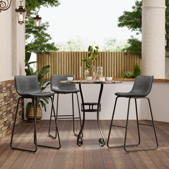 Aufeile 30" Counter Height Bar Stools Set of 3 – Modern Faux Leather Barstools with Back & Metal Legs, Kitchen Bar Chairs for Island, Dining Room, Gray