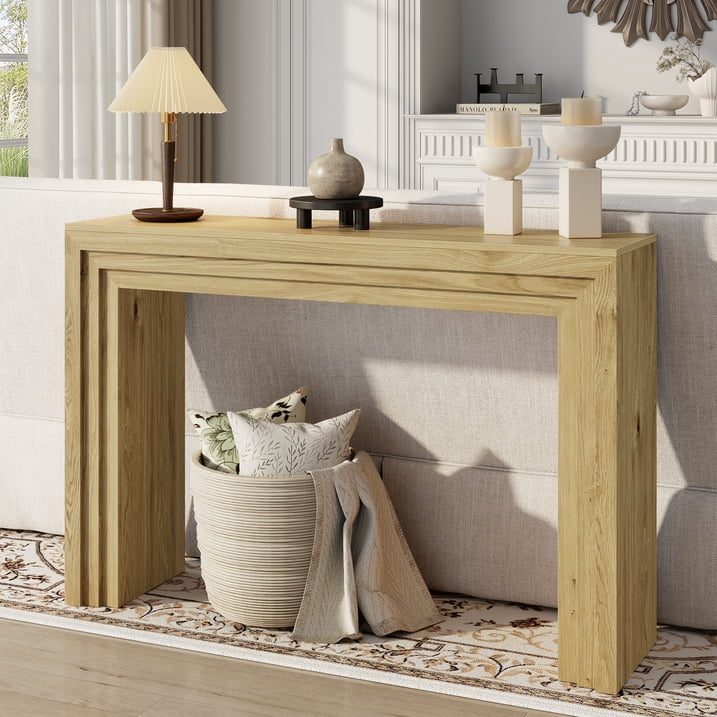 Aufeile 43" Console Table, Narrow Entryway Table with Storage, Modern Wood Accent Entry Sofa Table for Entrance, Hallway, Foyer, Living Room, Ideal for Home Decor, Natural Oak