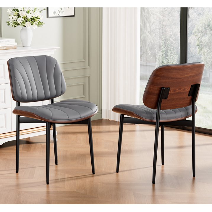 Aufeile Dining Chairs Set of 2, Faux Leather Kitchen Chairs with Shell Pattern & Metal Legs, Mid-Century Modern Dining Room Chairs, Gray